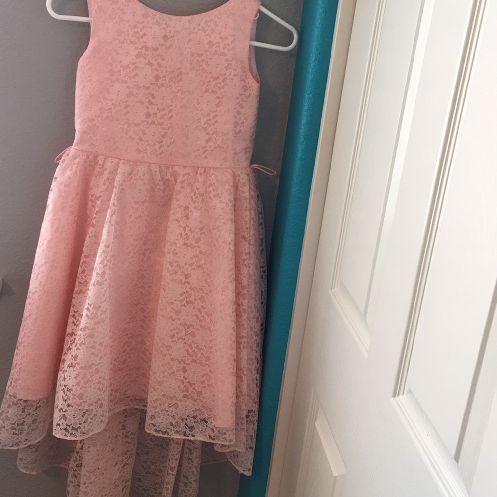 Girls light pink lace dress.